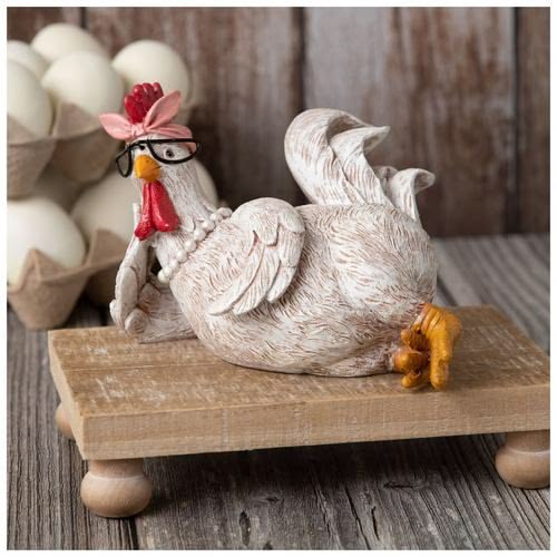 Resin Rooster Statue Decorative Garden Yard Lawn Chicken Hen Sculpture with Stake for Farmhouse Courtyard Housewarming Art Craft