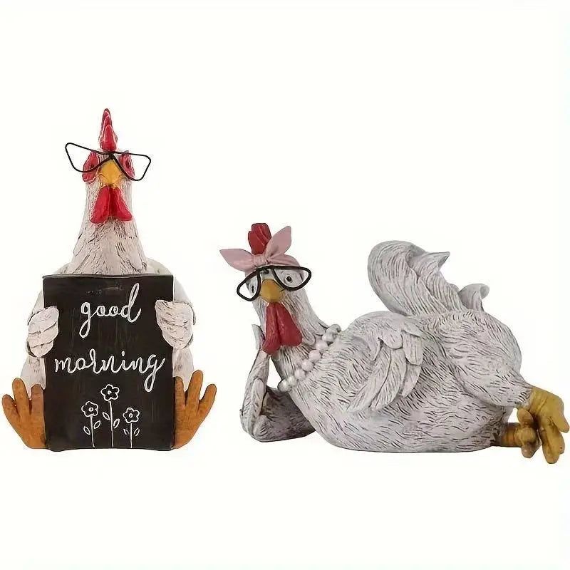 Resin Rooster Statue Decorative Garden Yard Lawn Chicken Hen Sculpture with Stake for Farmhouse Courtyard Housewarming Art Craft