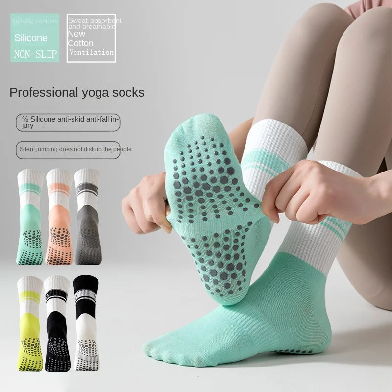 Women's Candy-Colored Mid-Calf Yoga Socks Knee-High Skipping Rope Socks Breathable Polyester Cotton Blend for Sports