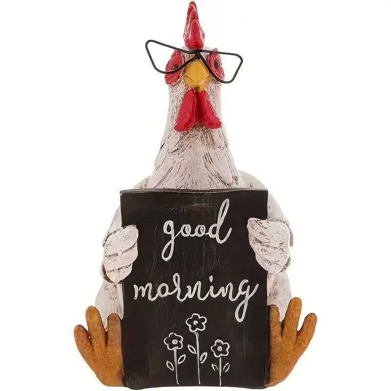 Resin Rooster Statue Decorative Garden Yard Lawn Chicken Hen Sculpture with Stake for Farmhouse Courtyard Housewarming Art Craft