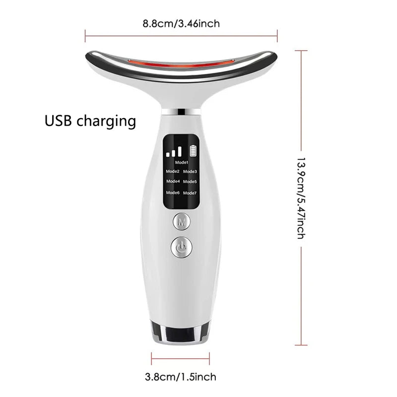 Portable 7-Color LED Light Therapy Facial And Neck Massager, 3 Adjustable Levels, Gentle Vibration, Anti-Wrinkle, Skin Firming