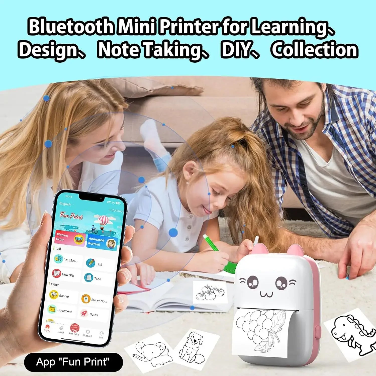 C9 Mini Thermal Printer with Adhesive Label Sheets Wireless Bluetooth Connectivity Portable Label Maker with Sticker Rolls