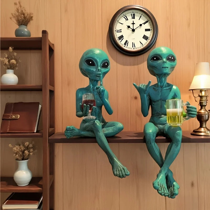 Alien Drinking Beer Resin Figurine Sculpture Ornament Small Collectible