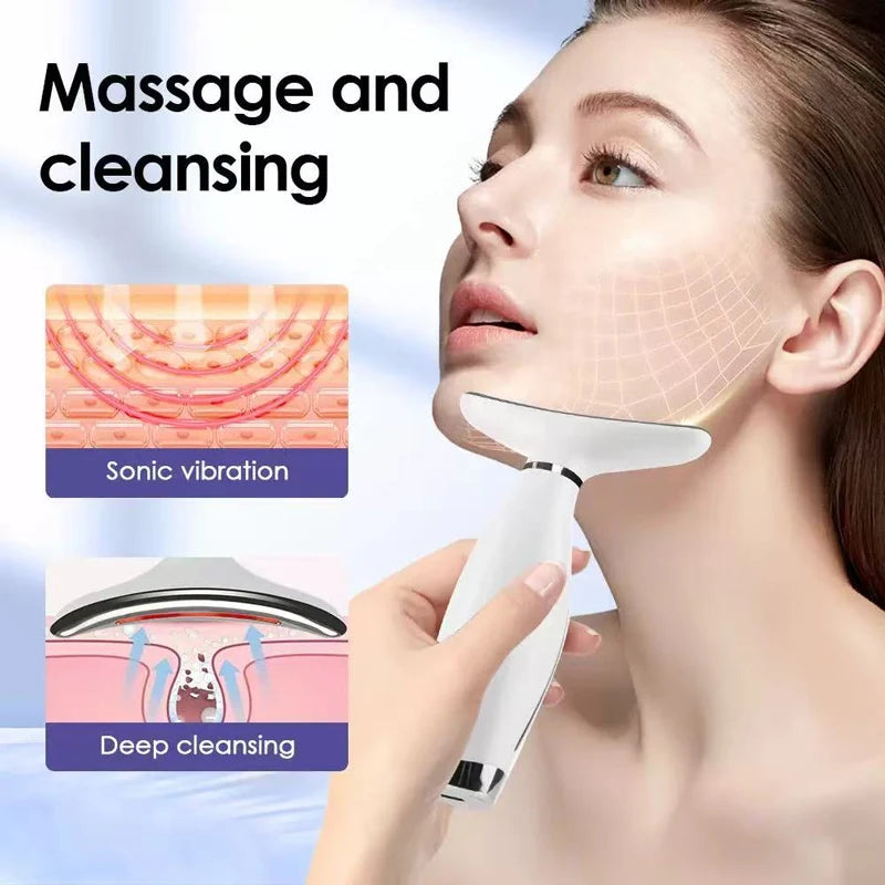 Portable 7-Color LED Light Therapy Facial And Neck Massager, 3 Adjustable Levels, Gentle Vibration, Anti-Wrinkle, Skin Firming