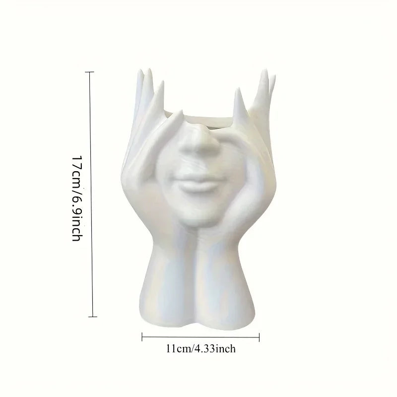 Abstract Facial Art Desktop Ornament High-End Feeling Wood Pen Holder Makeup Brush Accessory for Office Student Decor