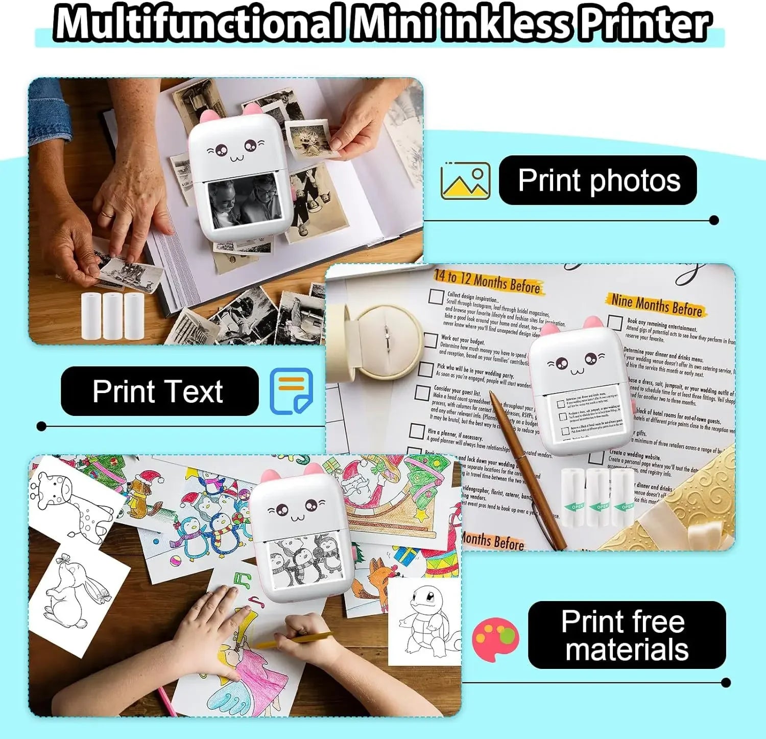 C9 Mini Thermal Printer with Adhesive Label Sheets Wireless Bluetooth Connectivity Portable Label Maker with Sticker Rolls