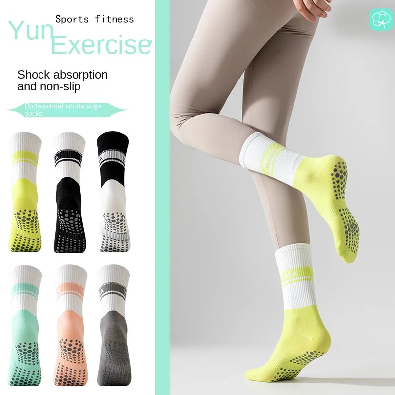 Women's Candy-Colored Mid-Calf Yoga Socks Knee-High Skipping Rope Socks Breathable Polyester Cotton Blend for Sports