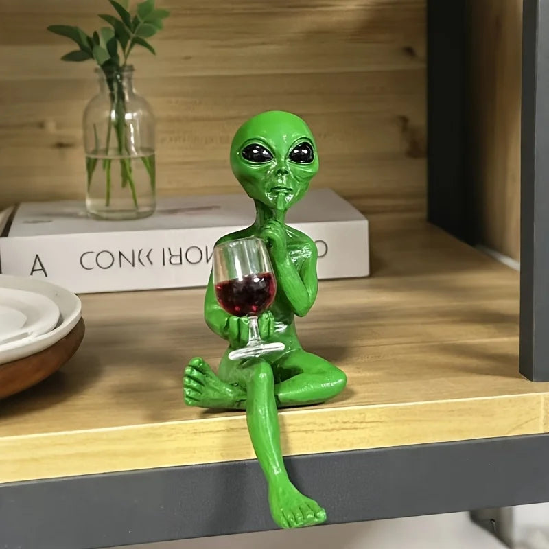 Alien Drinking Beer Resin Figurine Sculpture Ornament Small Collectible