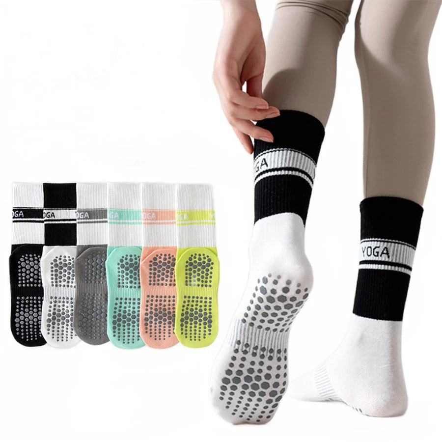 Women's Candy-Colored Mid-Calf Yoga Socks Knee-High Skipping Rope Socks Breathable Polyester Cotton Blend for Sports
