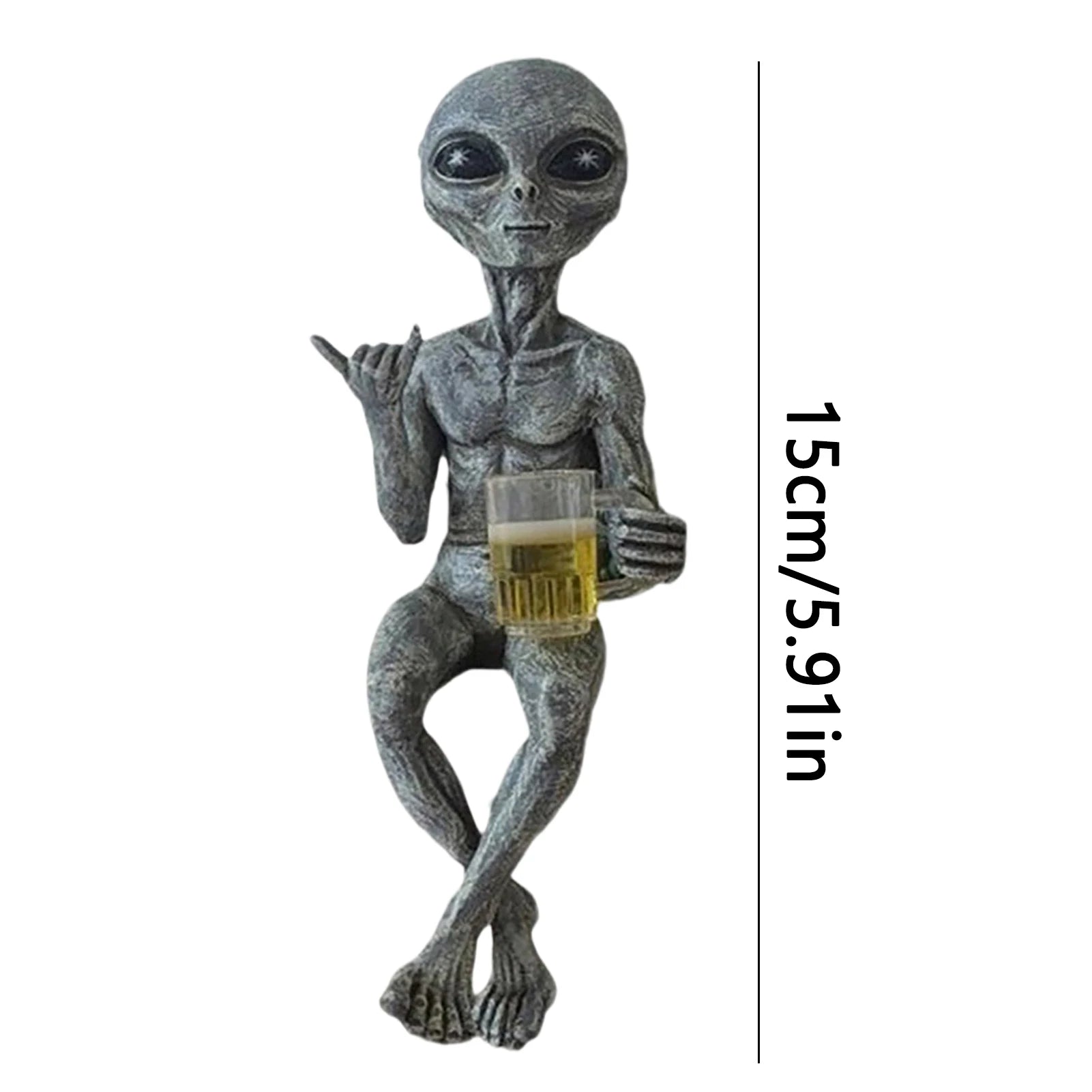Resin Alien Figurine Beer Drinker Garden Yard Art Ornament Funny Sculpture Desktop Decor for Home Landscaping
