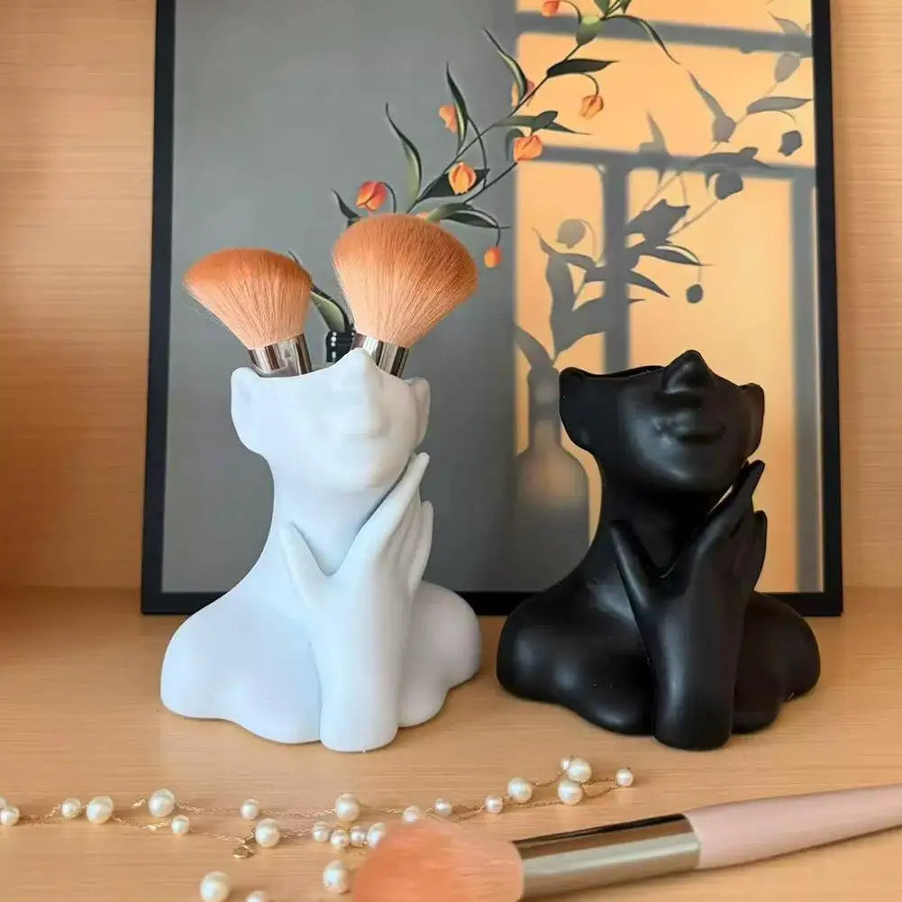 Makeup Brush Holder Creative Human Body Art Sculpture Pen Organizer Multi-Functional Desk Decor for Office & Home