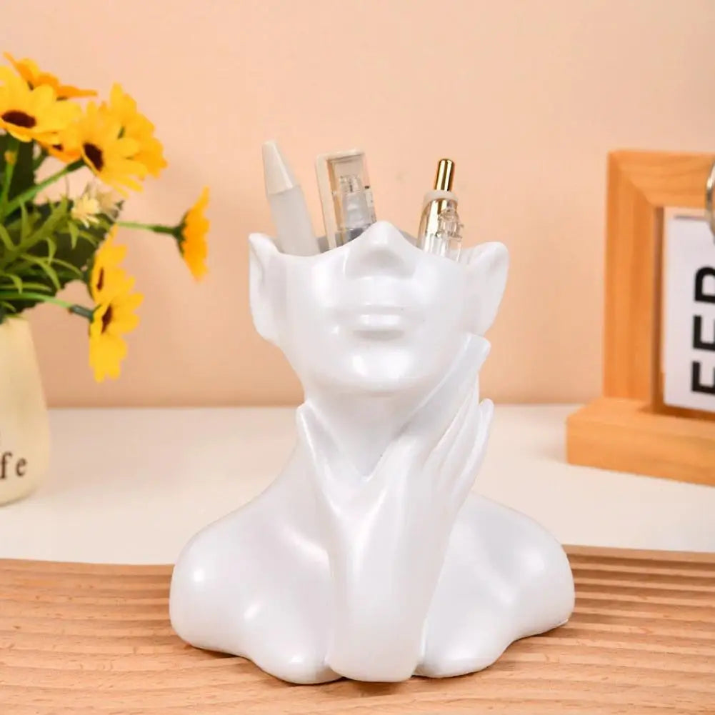 Makeup Brush Holder Creative Human Body Art Sculpture Pen Organizer Multi-Functional Desk Decor for Office & Home