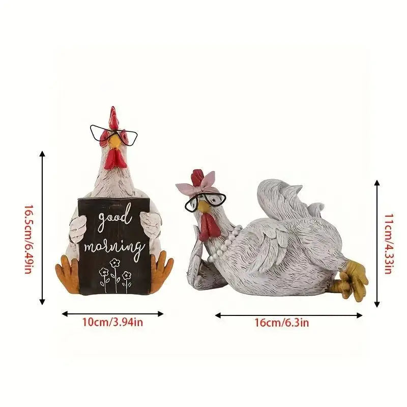 Resin Rooster Statue Decorative Garden Yard Lawn Chicken Hen Sculpture with Stake for Farmhouse Courtyard Housewarming Art Craft