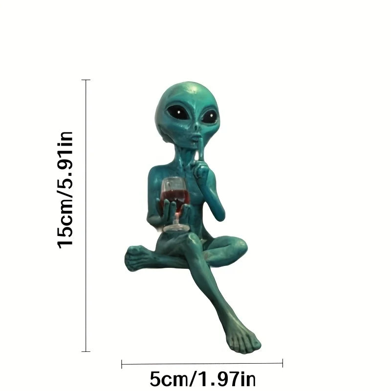 Alien Drinking Beer Resin Figurine Sculpture Ornament Small Collectible