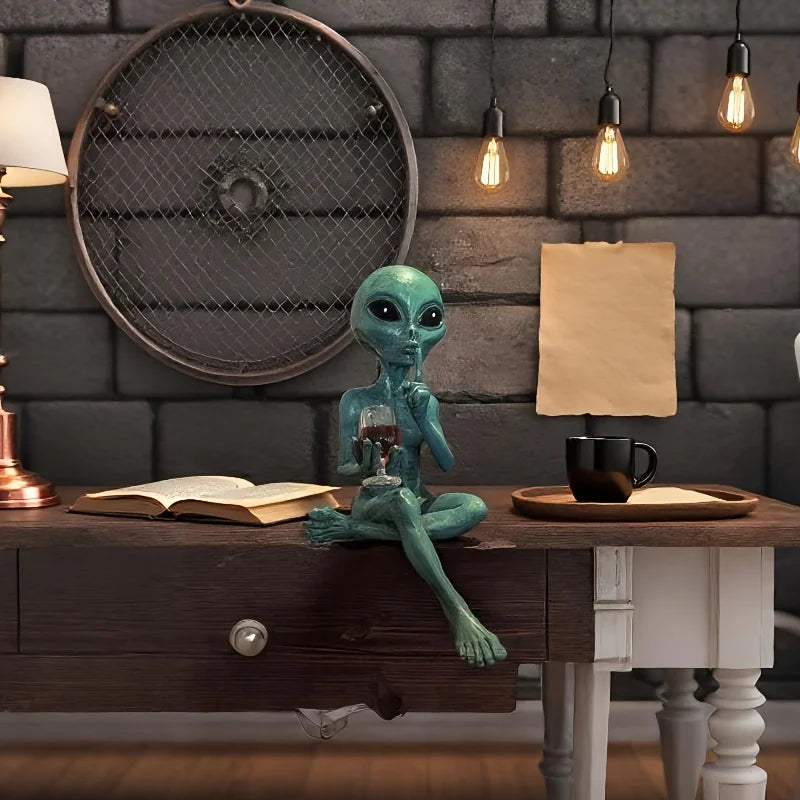 Alien Drinking Beer Resin Figurine Sculpture Ornament Small Collectible