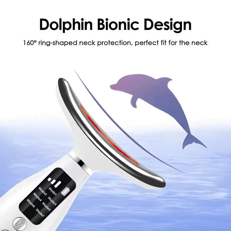 Portable 7-Color LED Light Therapy Facial And Neck Massager, 3 Adjustable Levels, Gentle Vibration, Anti-Wrinkle, Skin Firming
