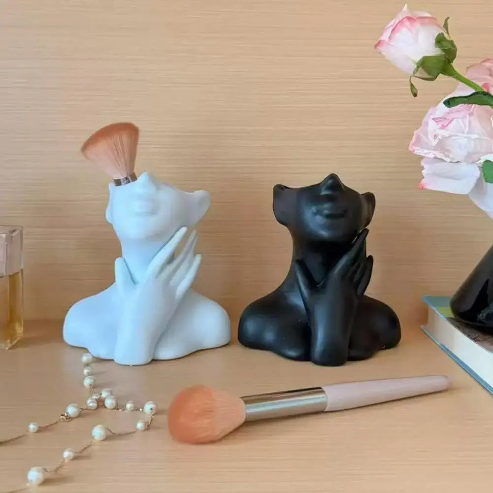 Makeup Brush Holder Creative Human Body Art Sculpture Pen Organizer Multi-Functional Desk Decor for Office & Home
