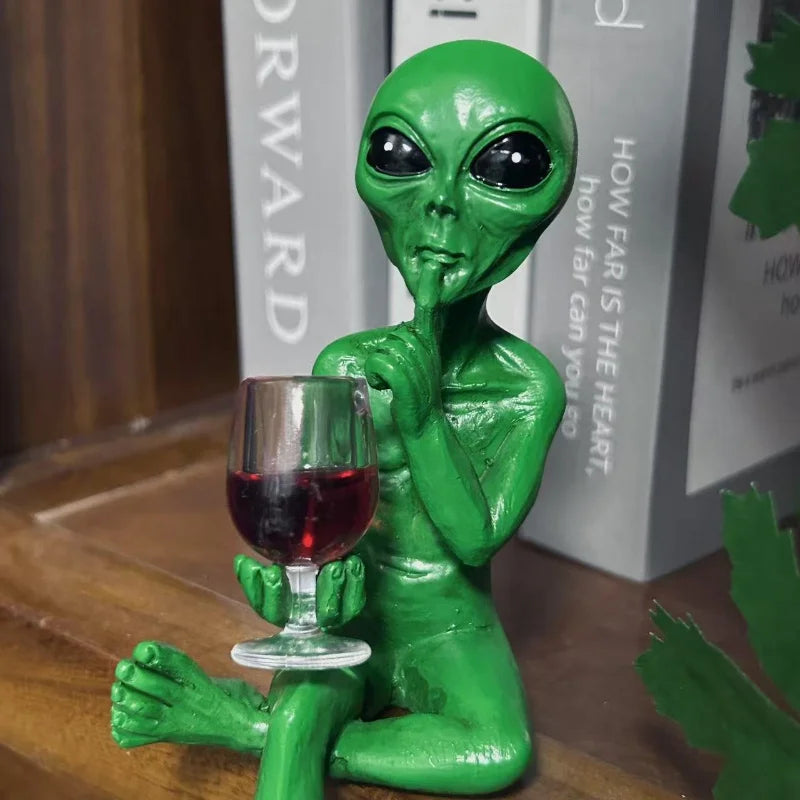 Alien Drinking Beer Resin Figurine Sculpture Ornament Small Collectible