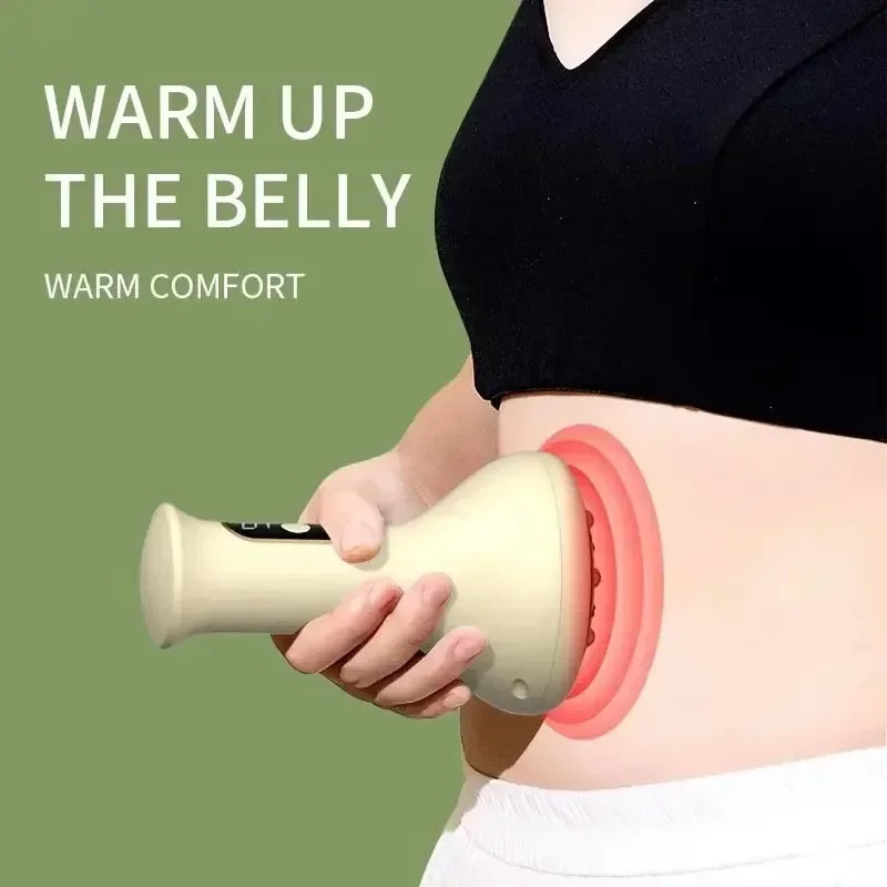 USB Rechargeable Handheld Abdominal Massager with Adjustable Guasha Cupping Intensity for Hot Compress Arm & Leg Massage