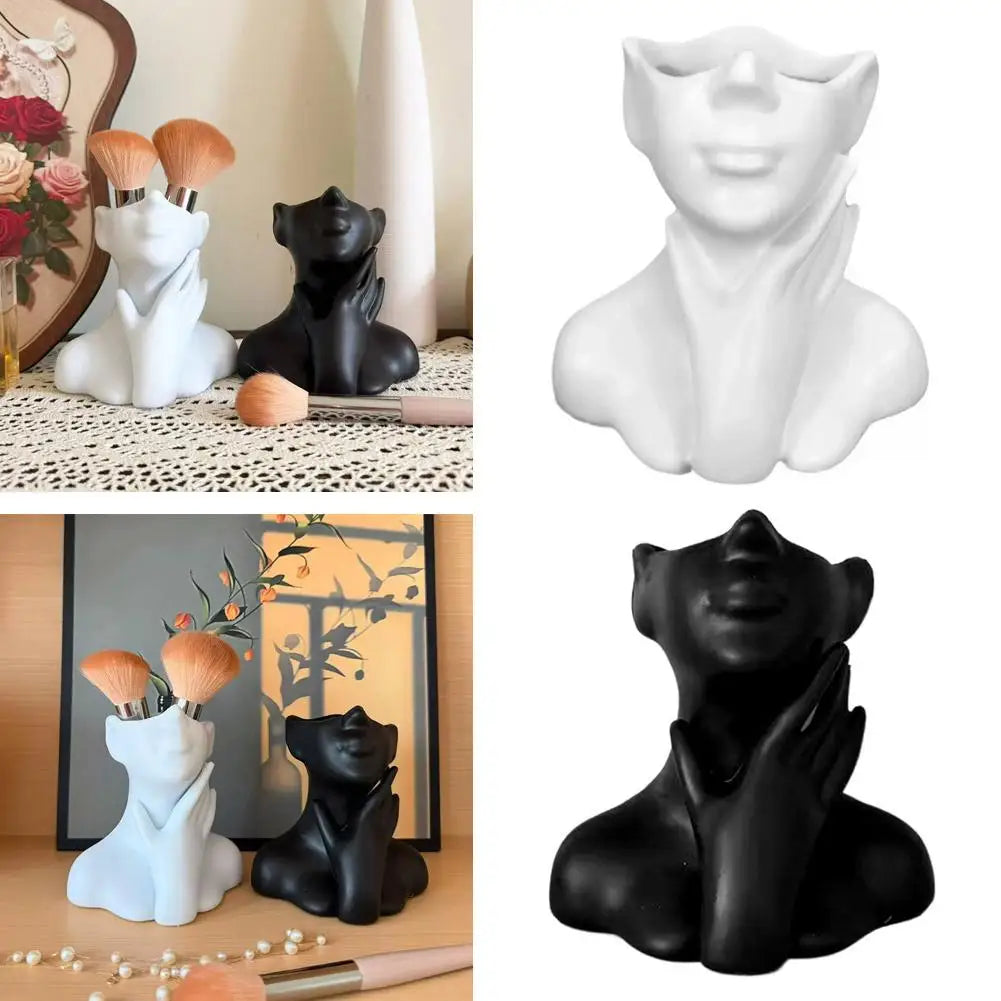 Makeup Brush Holder Creative Human Body Art Sculpture Pen Organizer Multi-Functional Desk Decor for Office & Home