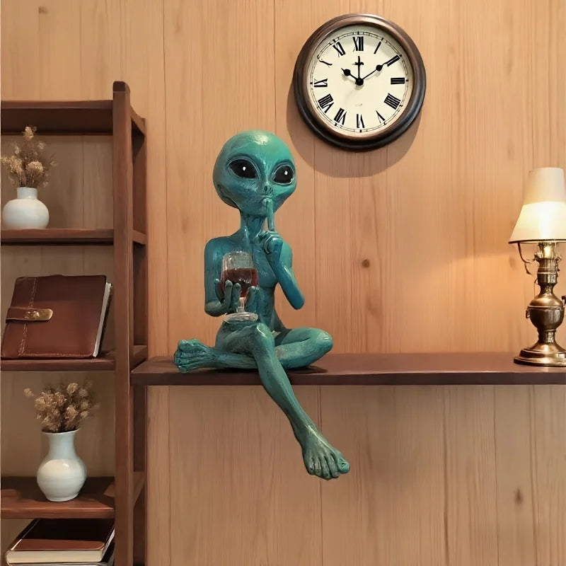 Alien Drinking Beer Resin Figurine Sculpture Ornament Small Collectible