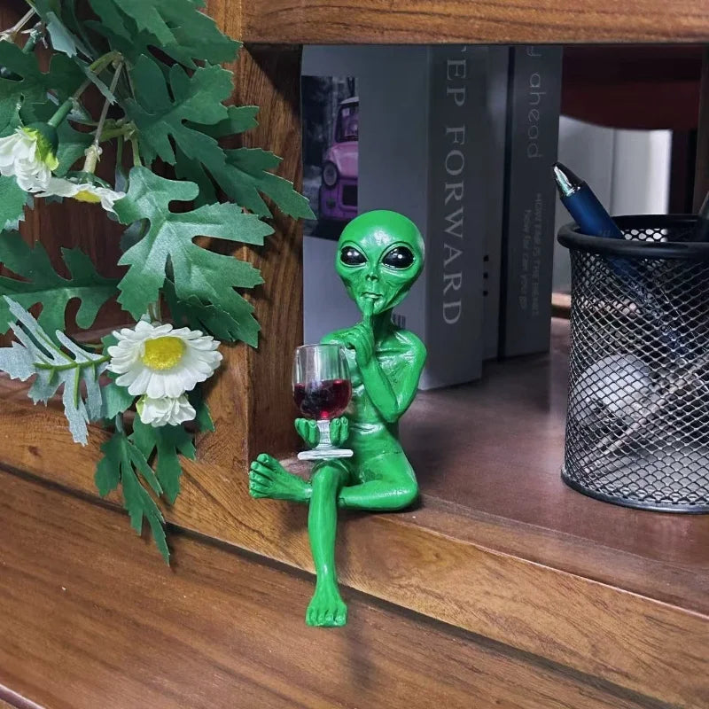 Alien Drinking Beer Resin Figurine Sculpture Ornament Small Collectible