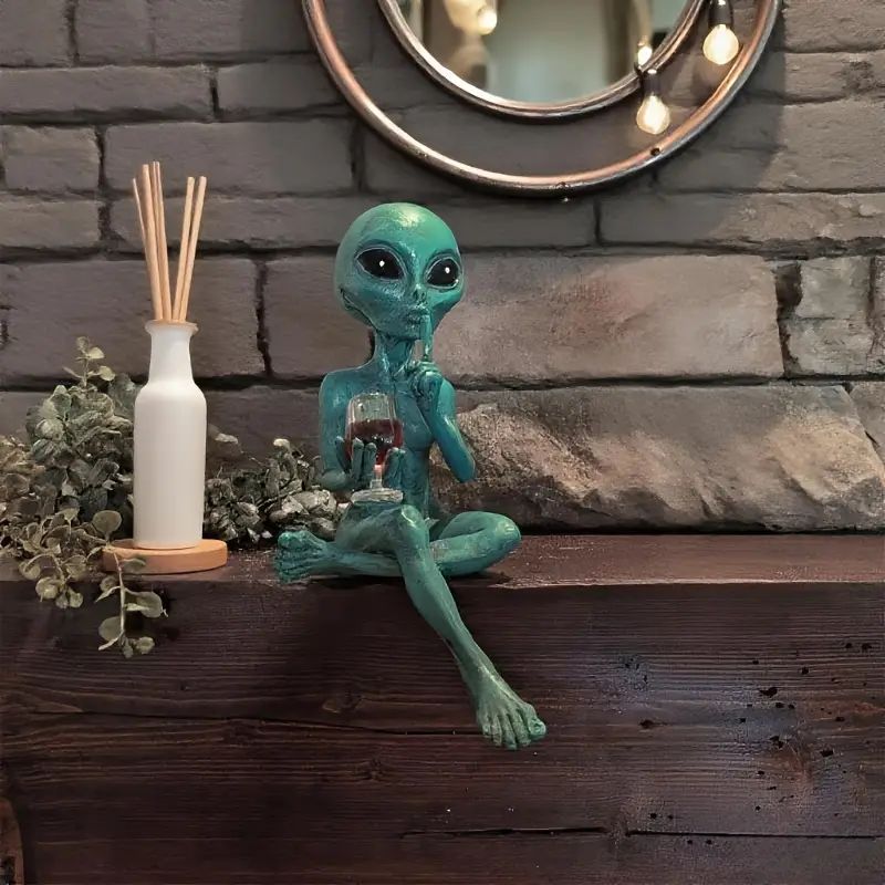 Alien Drinking Beer Resin Figurine Sculpture Ornament Small Collectible